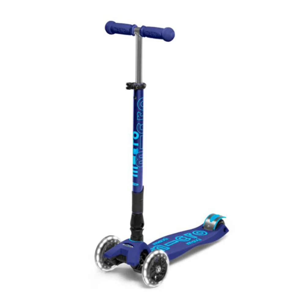 Trotineta pliabila cu 3 roti si lumini LED, Micro, Maxi Deluxe, Navy Blue