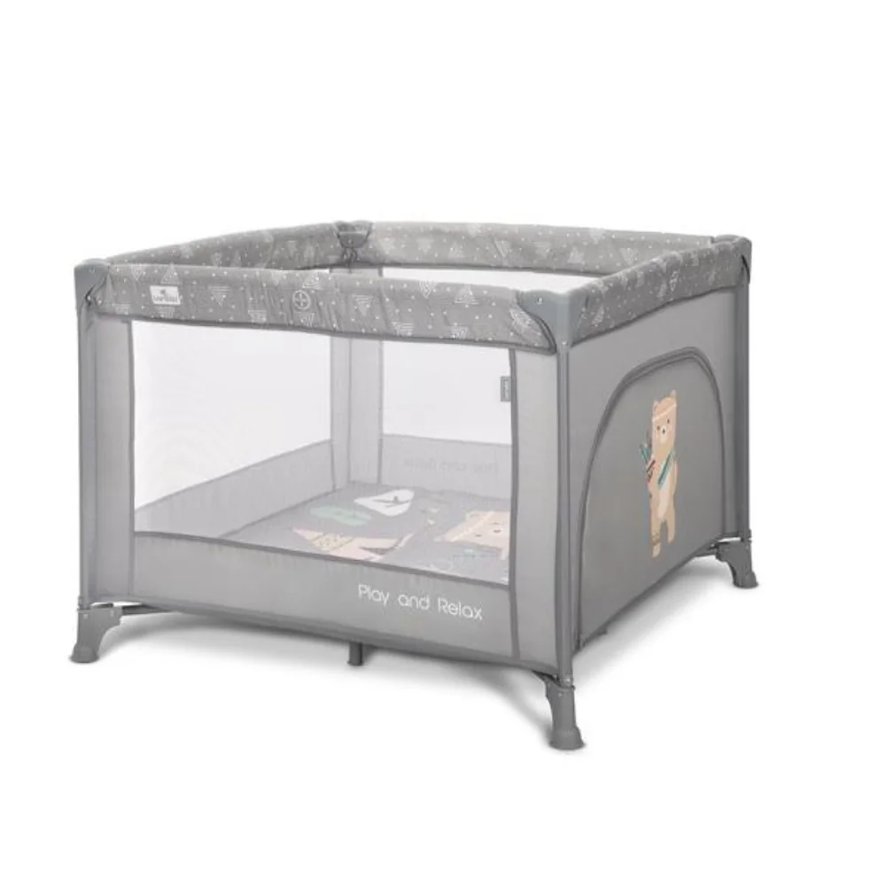 Tarc de joaca, Lorelli Play N Relax, 100 x 100 x 75 cm, deschidere laterala, geanta de transport, Grey Adventure