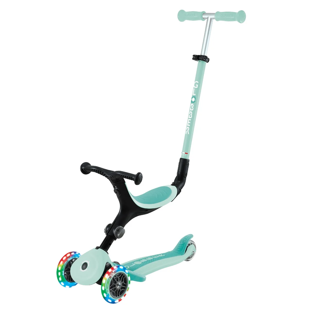 Trotineta 3 in 1 cu scaun si roti luminoase, Globber, Go Up Active, Albastru