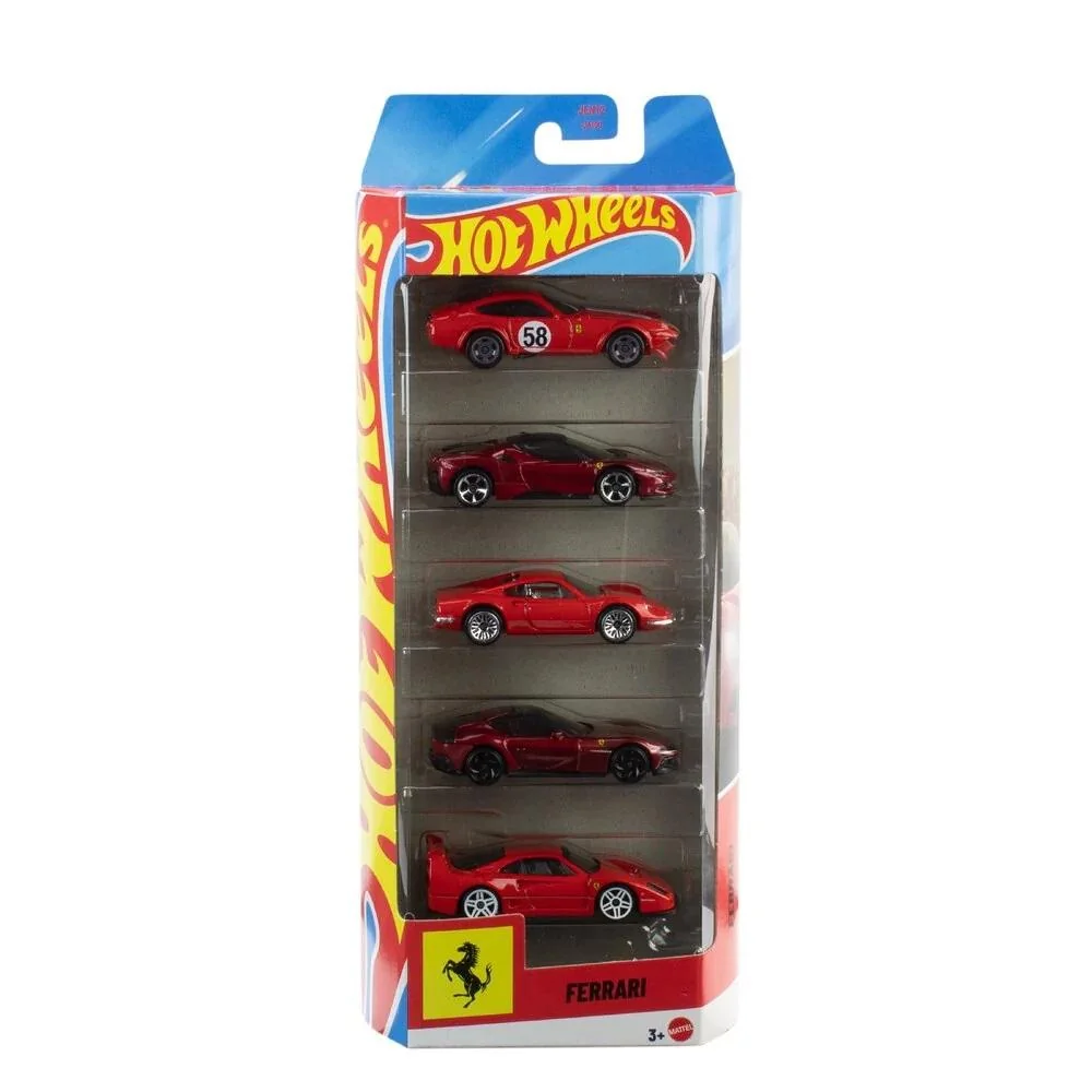 Set 5 masinute din metal, Hot Wheels,  Ferrari, 1:64, JLN12