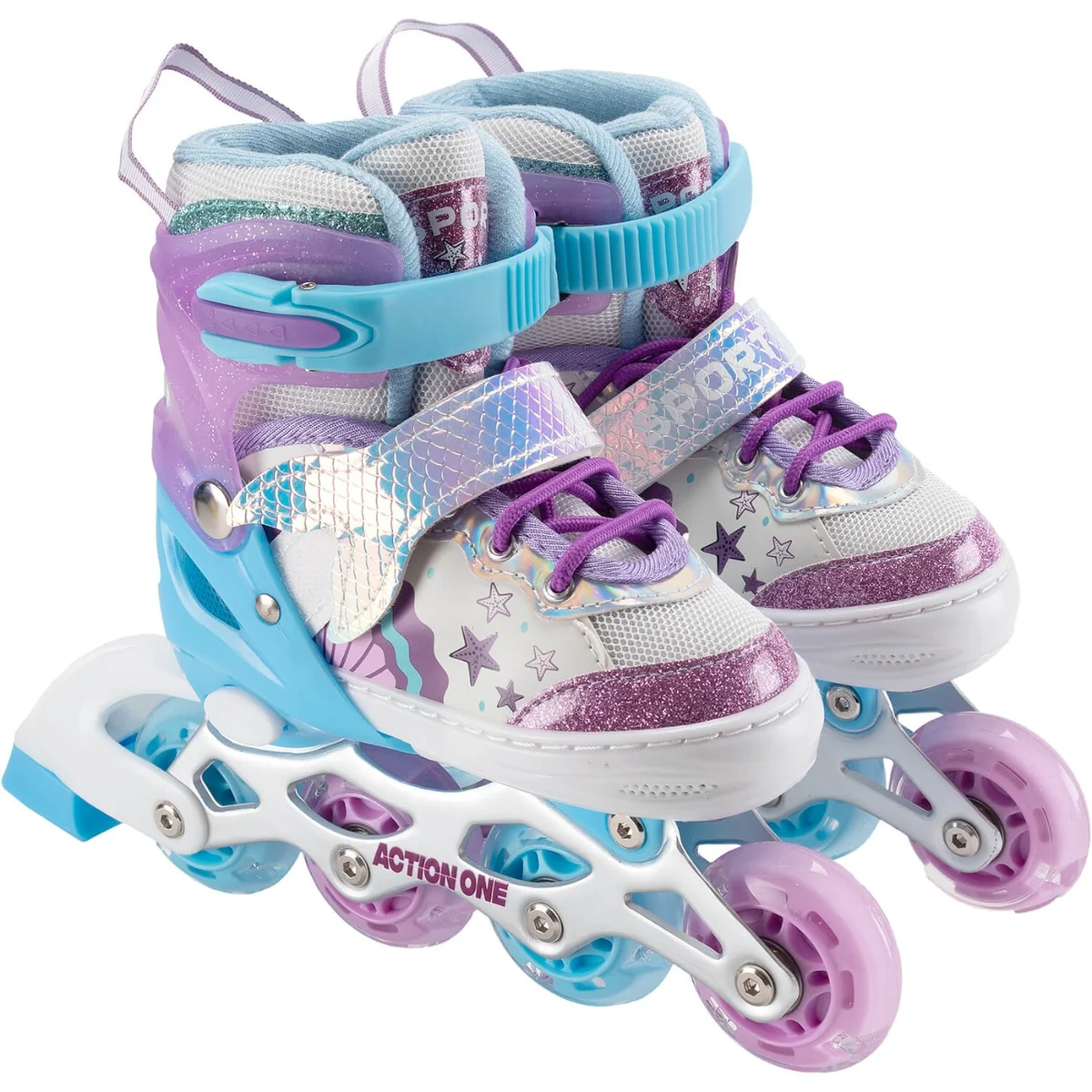 Role reglabile, Action One, Little Mermaid, roti luminoase, sina aluminiu, S (31-34), Purple