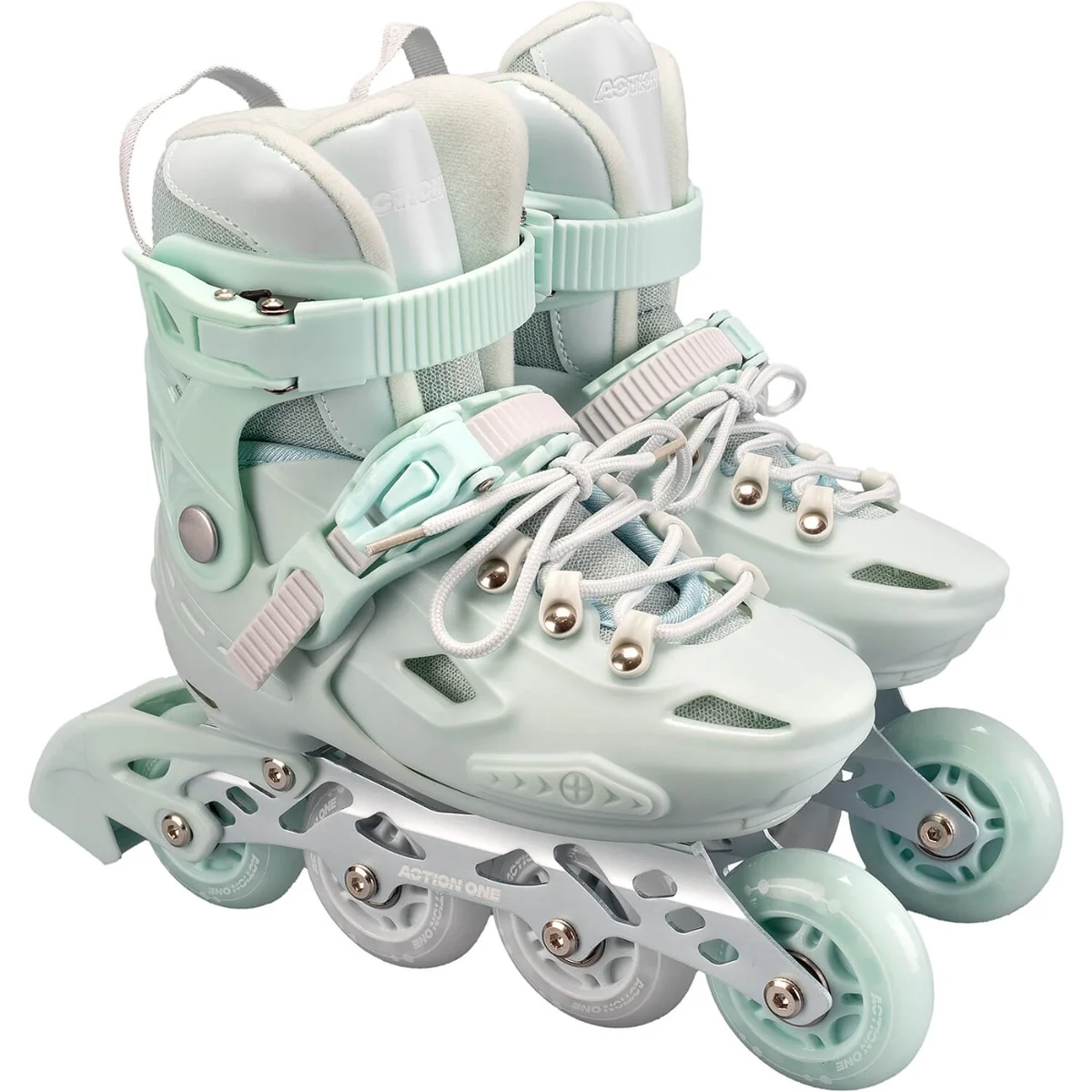 Role reglabile, Action One, Pastel Mint Green, roti luminoase din silicon, sina aluminiu, S (28-31)