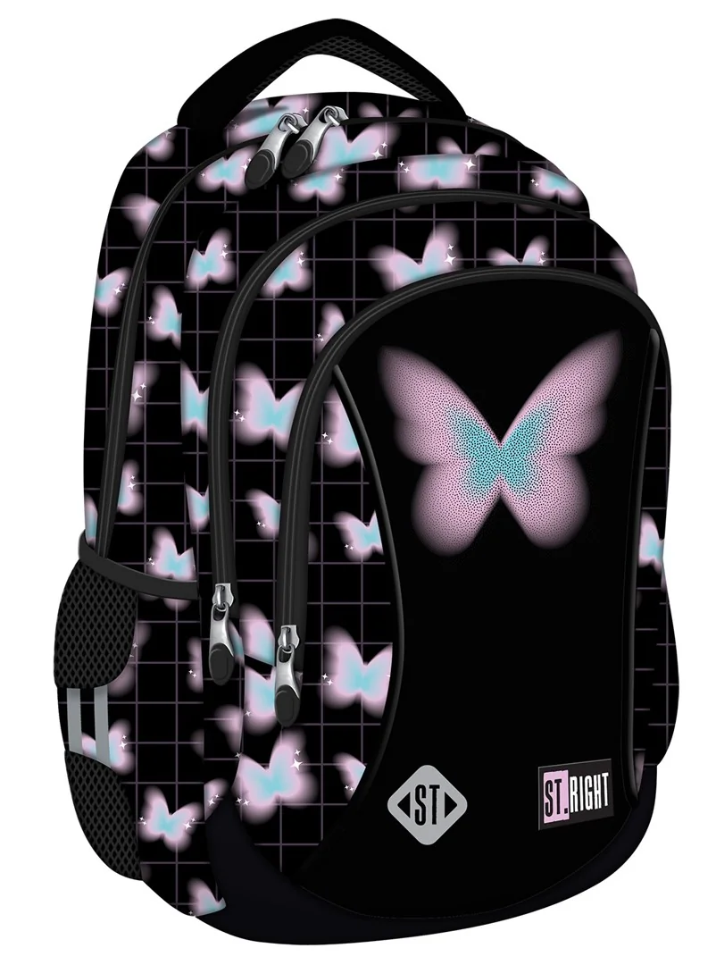 Ghiozdan cu 3 compartimente, St Majewski, St.Right Pastel Butterfly, 39 cm