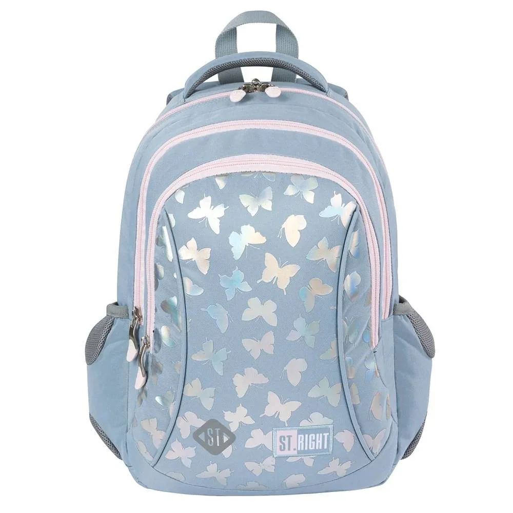 Ghiozdan cu 3 compartimente, St Majewski, St.Right Silver Butterflies, 39 cm