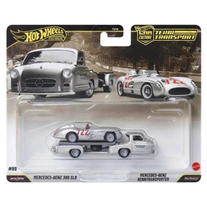 Transportator cu masinuta Hot Wheels, Car Culture Team Transport, Mercedes-Benz 300 SLR si Mercedes-Benz Renntransporter, JHX90