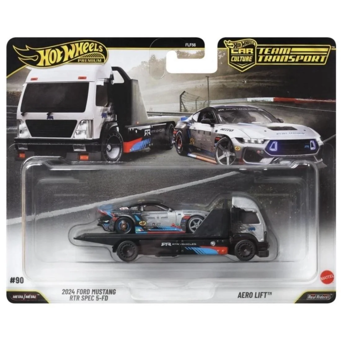 Transportator cu masinuta Hot Wheels, Car Culture Team Transport, 2024 Ford Mustang RTR Spec 5-FD si Aero Lift, JHX92