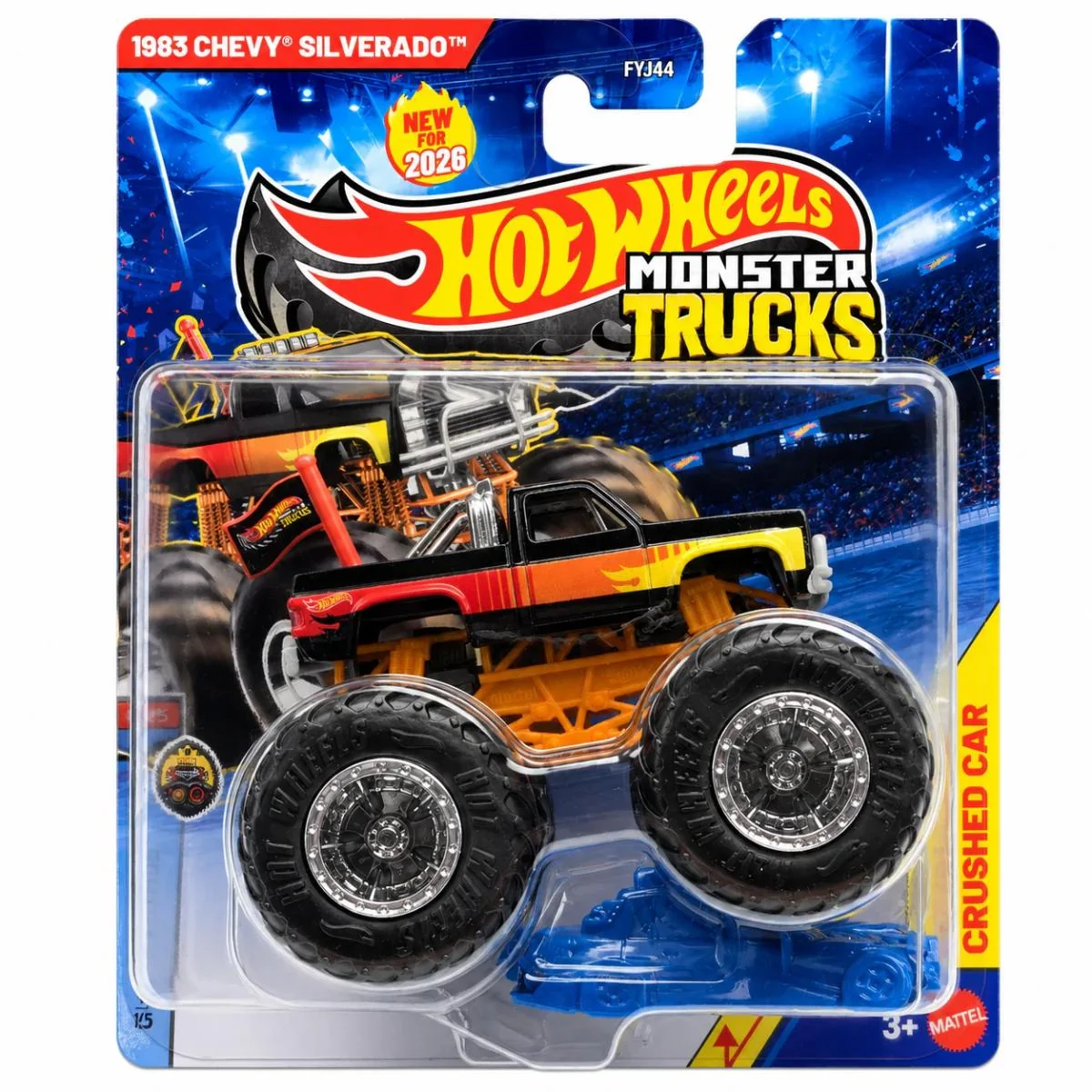 Masinuta Hot Wheels, Monster Truck, Crushed Car, 1983 Chevy Silverado,  JHY36