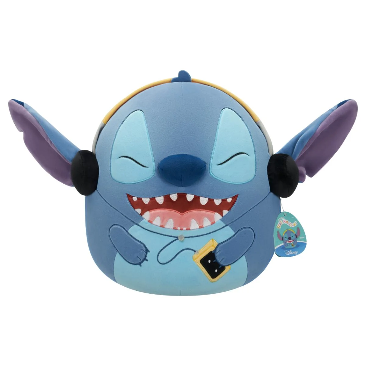 Jucarie de plus, Squishmallows, Disney Stitch cu casti, 17 cm