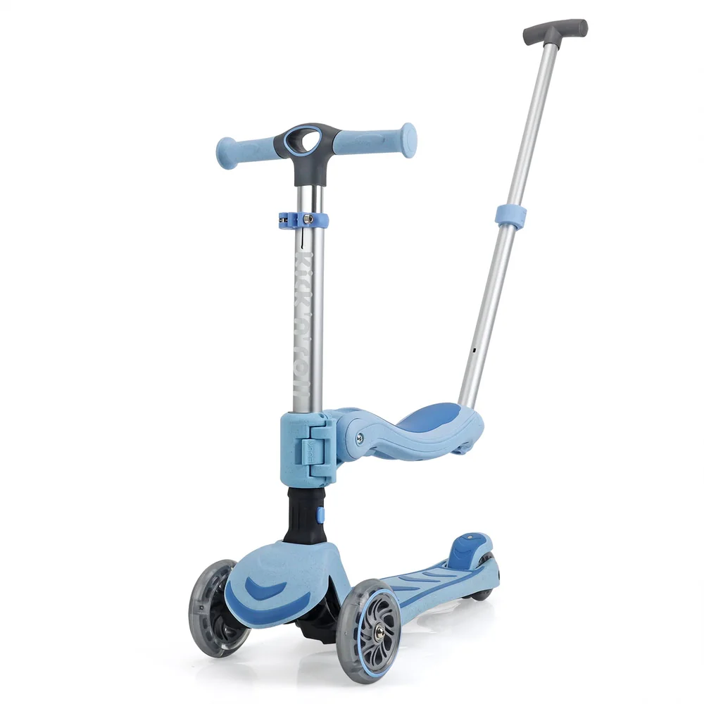 Trotineta pliabila cu 3 roti luminoase, ghidon reglabil si scaun detasabil, 3 in 1, Kick'n Roll S6, Eco, Albastru