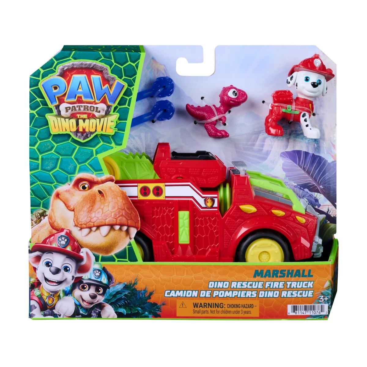 Vehicul de salvare cu figurina, Paw Patrol, Dino Rescue Fire Truck, Marshall, 6075757
