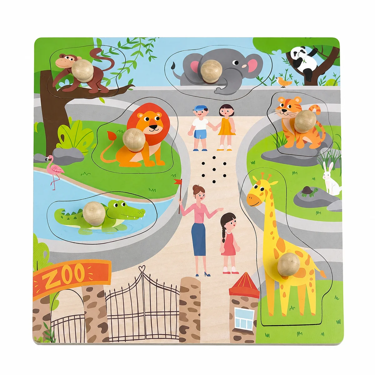 Puzzle din lemn cu sunete si lumini, Animale, 6 piese