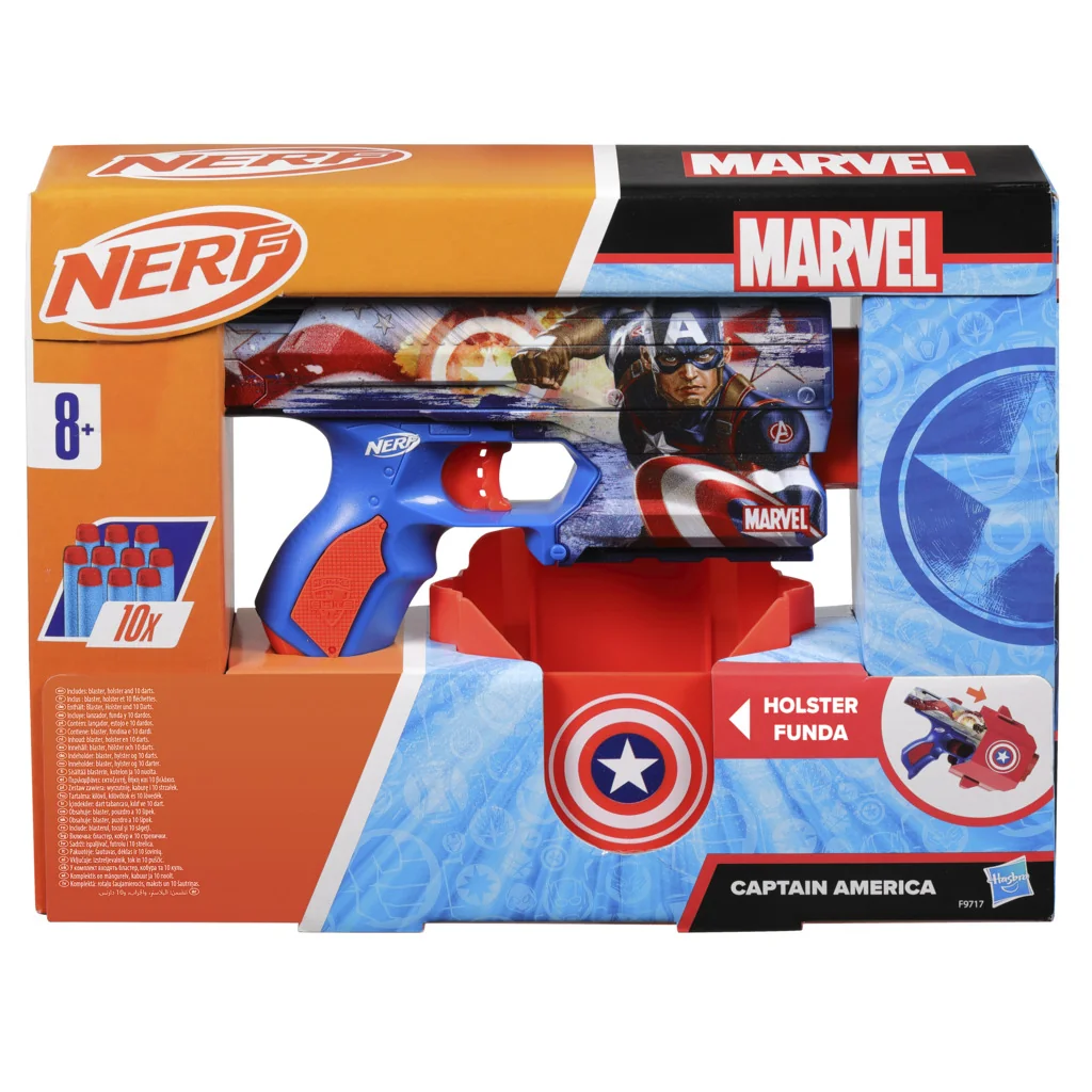 Blaster cu 10 sageti din spuma, Nerf, Captain America, F9717