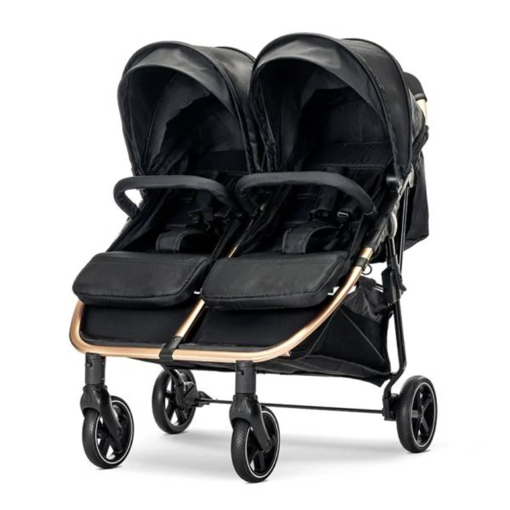 Carucior pentru gemeni, Lorelli Duo, pana la 22 kg , cadru din aluminiu, spatar reglabil pozitii multiple, geanta inclusa, Black