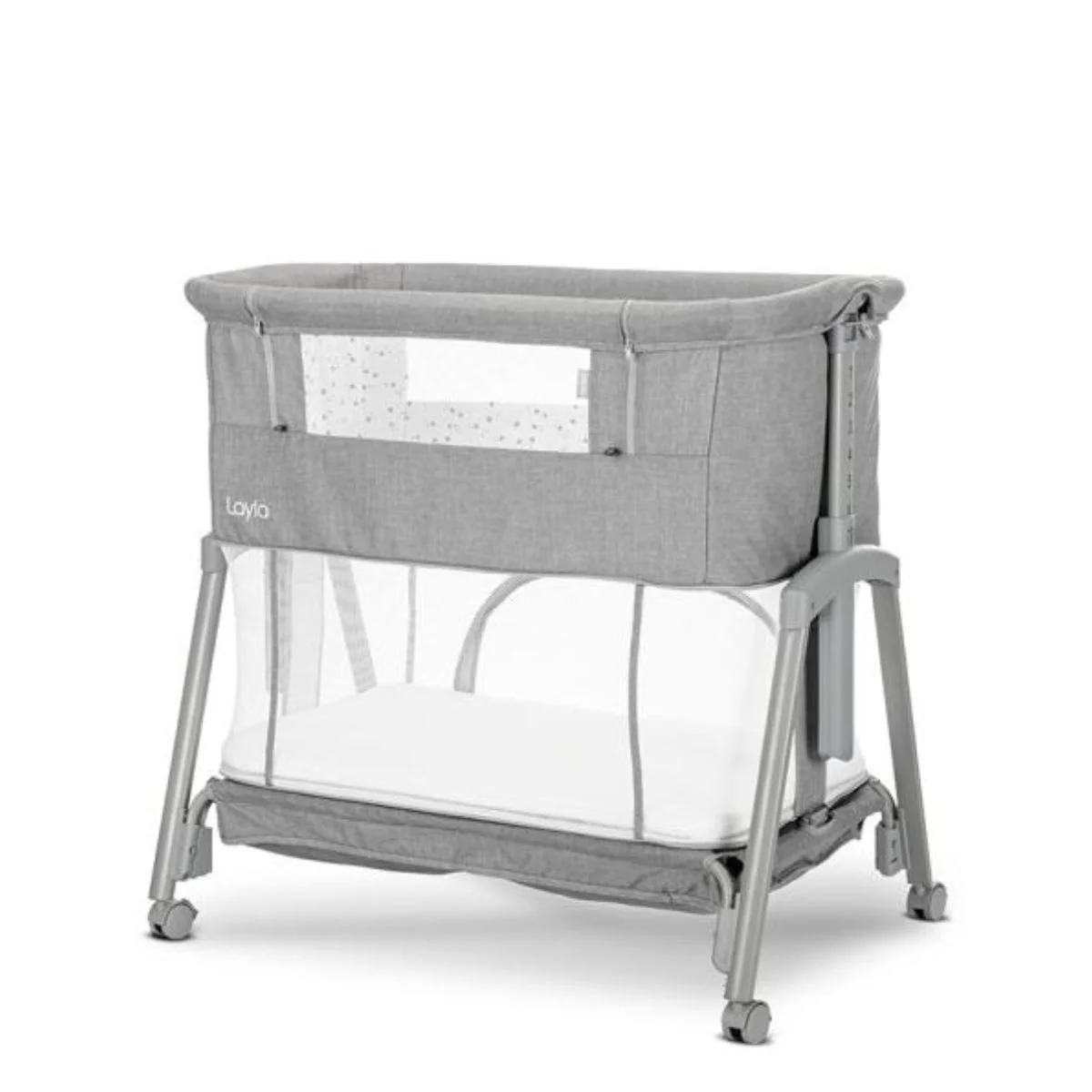 Patut Co sleeper copii, Lorelli Layla, 2 in 1, cu latura pliabila, reglabil pe inaltime, sistem anti-reflux, Grey