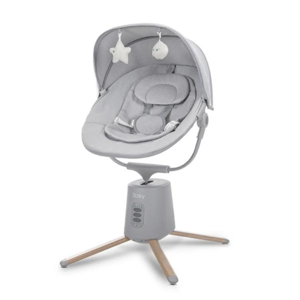 Leagan electric pentru bebelusi, Lorelli Storky, bluetooth, telecomanda, 5 viteze de leganare, Grey
