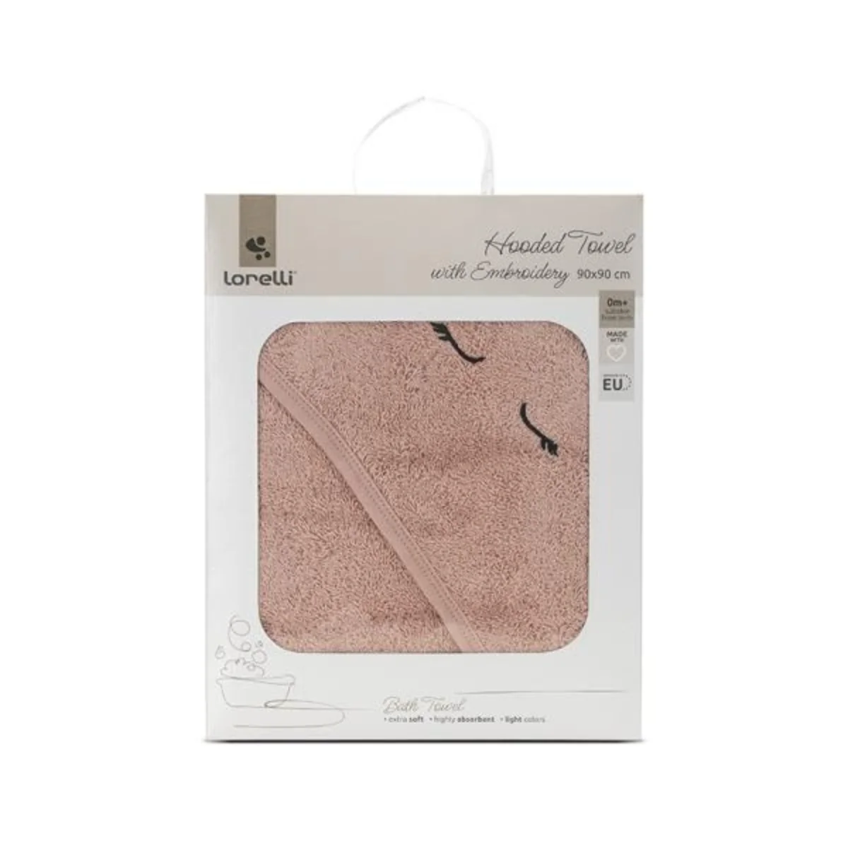 Prosop de baie cu gluga si broderie, Lorelli, 90 x 90 cm, bumbac, Smoke Rose