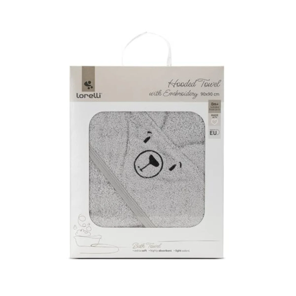 Prosop de baie cu gluga si broderie, Lorelli, 90 x 90 cm, bumbac, Soft Grey