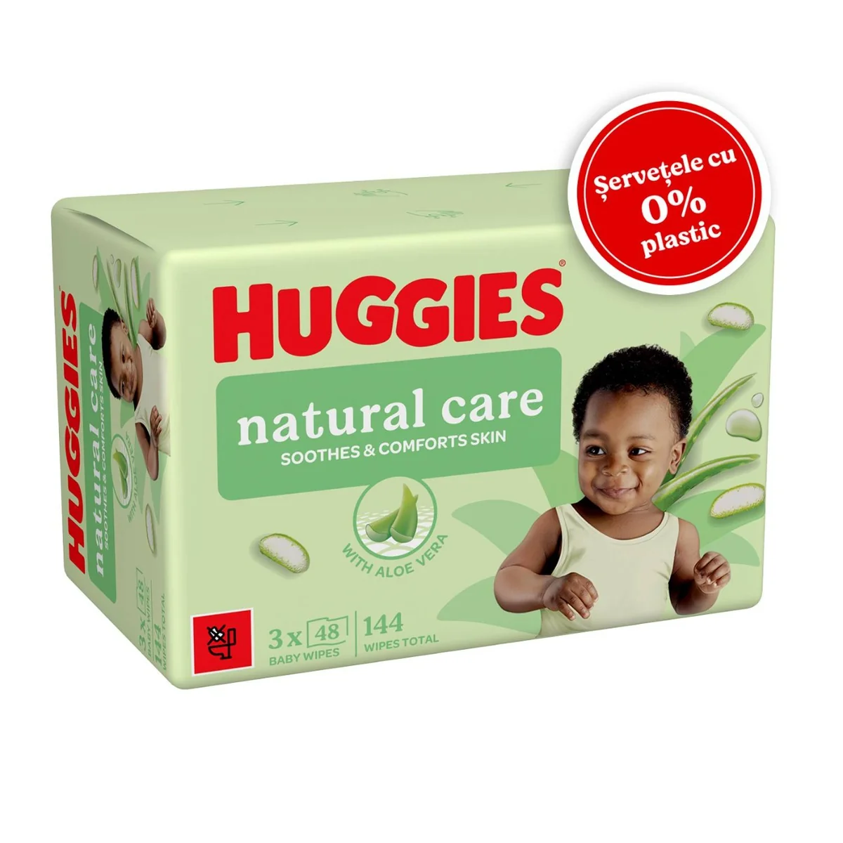Servetele umede Huggies, BW Natural Care, zero plastic, Triplo, 3 x 48 buc