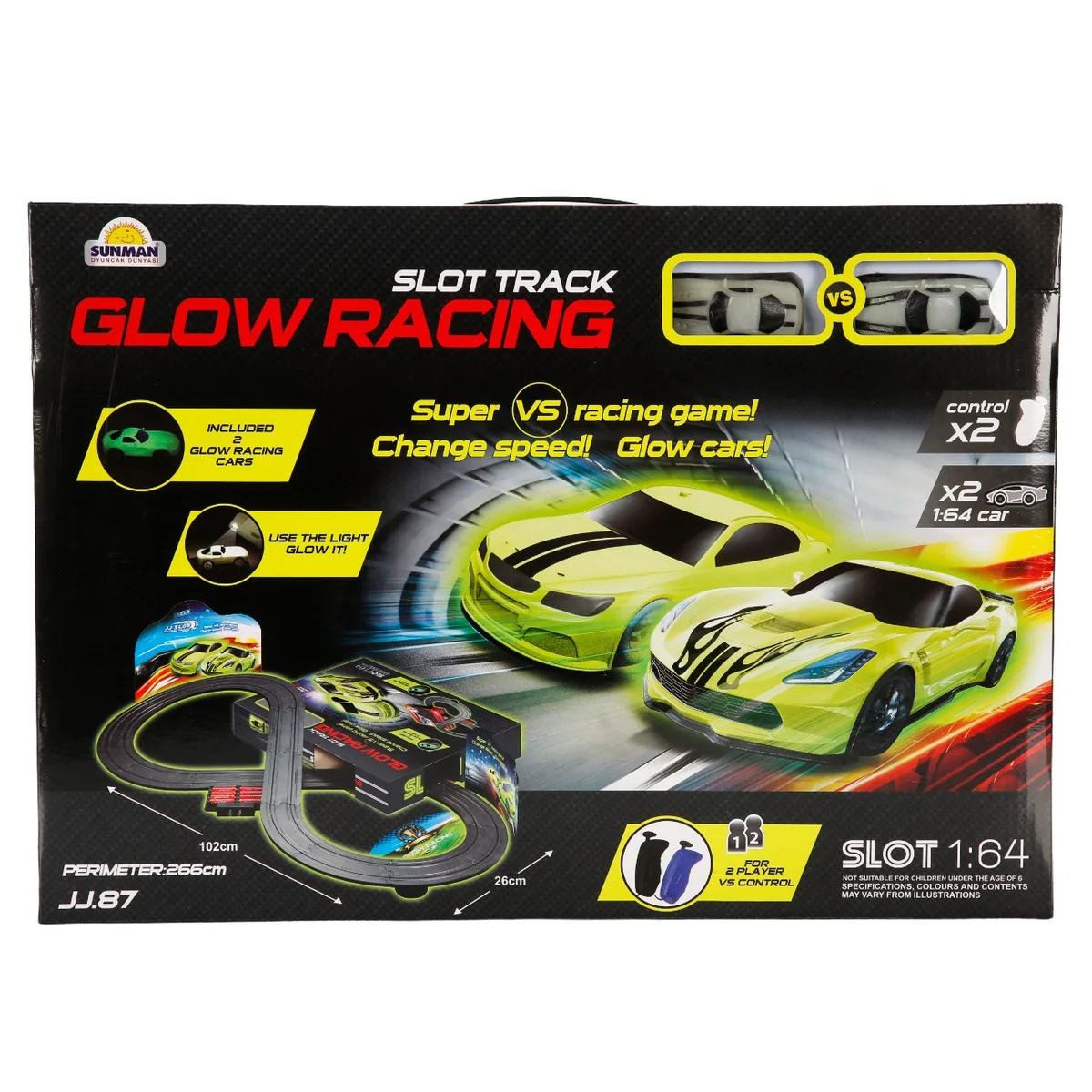 Set pista de curse cu 2 masini, Glow Racing, Slot Track, 1:64