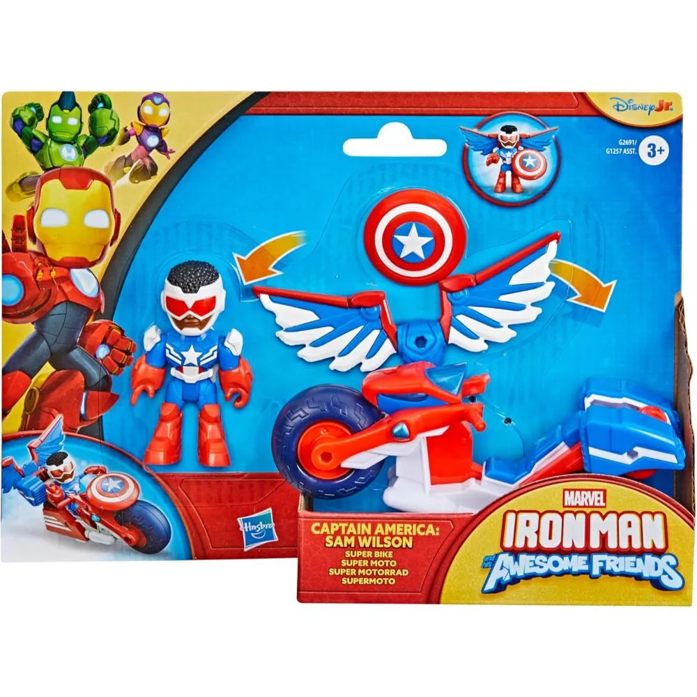 Set figurina cu vehicul, Marvel, Iron Man And His Awesome Friends, Captain America Super Bike, G2691