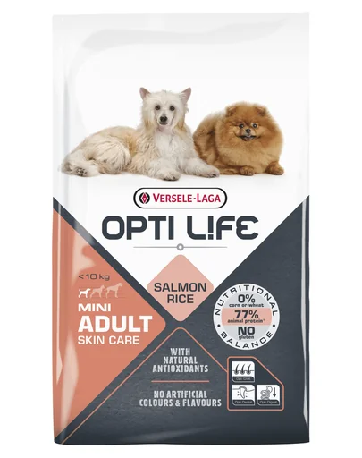 VERSELE-LAGA Opti Life Adult Skin Care Mini hrana uscata caini adulti talie mica, cu probleme ale pielii 7,5 kg