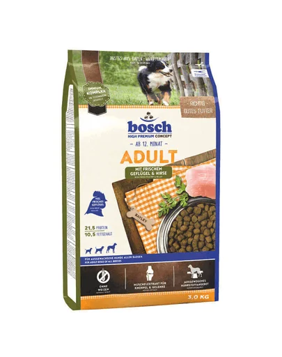 BOSCH Adult Hrana uscata pentru caini adulti, cu pasare si mei 3 kg