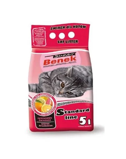 BENEK Super Standard Citrus Freshness nisip pentru litiera, miros citric 5 L