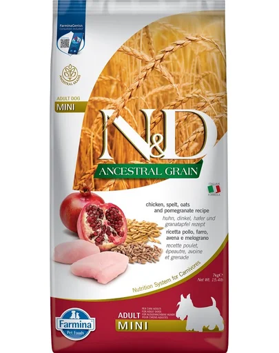 FARMINA N&D Low Grain Adult Mini Hrana uscata caini talie mica, cu pui si rodie 7 kg