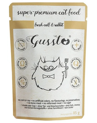 GUSSTO Cat Fresh Calf &amp; Rabbit CARNE PROASPĂTĂ DE VIŢEL CU IEPURE 85 g