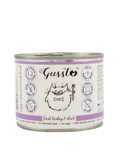 GUSSTO Cat Fresh Turkey &amp; Duck CARNE PROASPĂTĂ DE CURCAN CU RAŢĂ 200 g