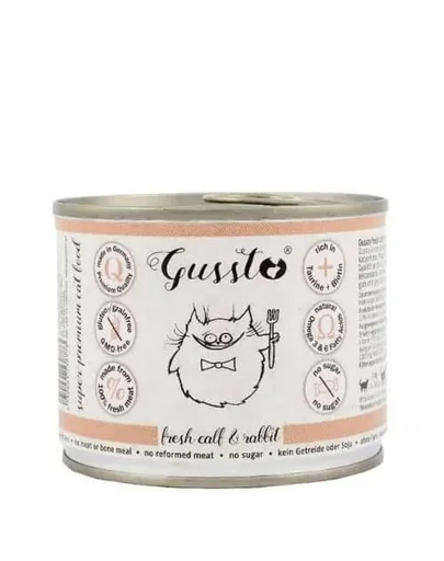 GUSSTO Cat Fresh Calf &amp; Rabbit CARNE PROASPĂTĂ DE VIŢEL CU IEPURE 200 g
