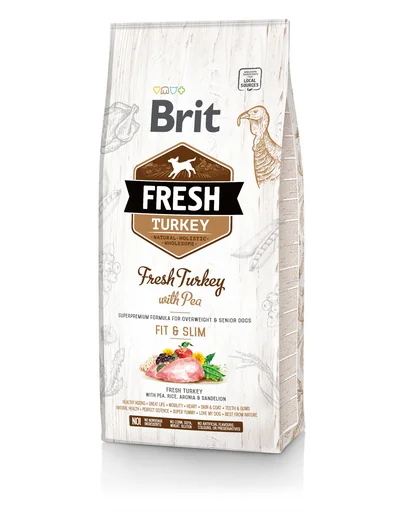 BRIT Fresh Adult Fit&Slim 12 kg hrana uscata caini adulti, curcan si mazare