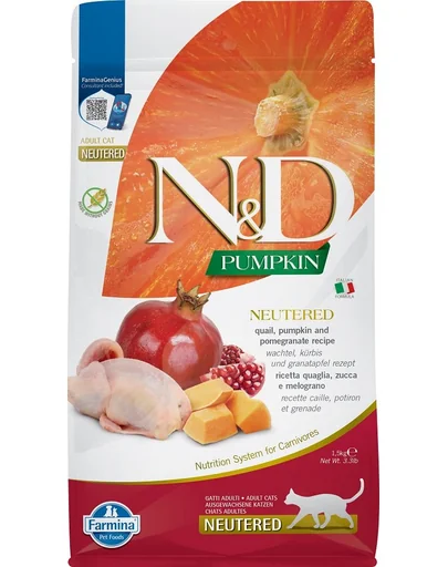 FARMINA N&D Cat Pumpkin Neutered prepeliță și rodie 1.5 kg