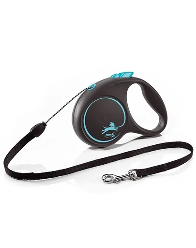 FLEXI Black Design lesa automata cu franghie pentru caini, negru cu albastru, marimea S, 5 m