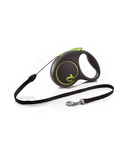 FLEXI Black Design lesa automata cu sir pentru caini, negru cu verde, marimea S, 5 m