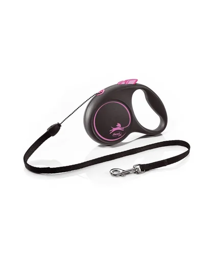 FLEXI Black Design lesa automata cu sir pentru caini, negru cu roz, marimea S, 5 m