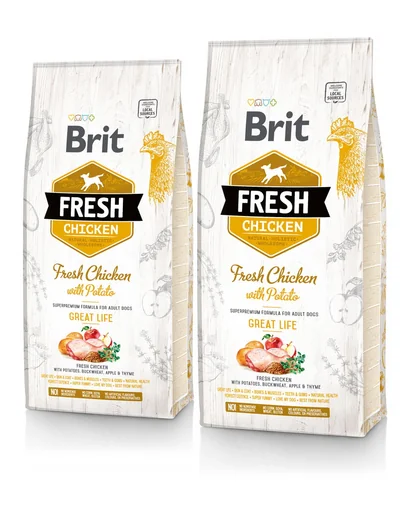 BRIT Fresh Adult Great Life hrana uscata caini adulti, pui si cartofi 24 kg (2 x 12 kg)