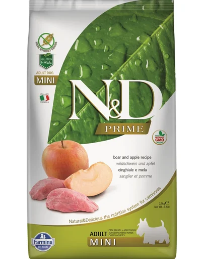 FARMINA N&amp;D Prime Adult Mini - Hrană uscată cu carne de mistreț și măr 2.5 kg
