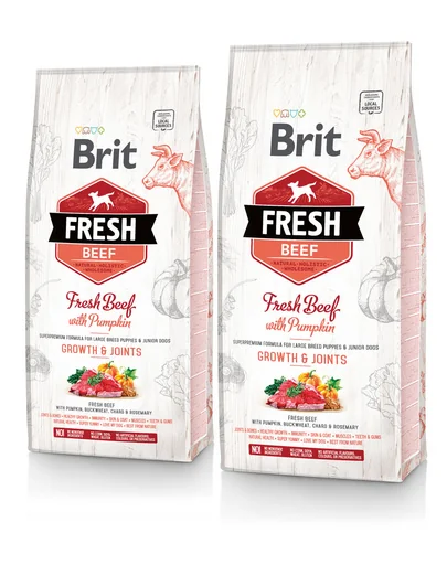 BRIT Fresh Puppy Large hrana uscata caini juniori de talie mare, cu vita si dovleac 24 kg (2 x 12 kg)