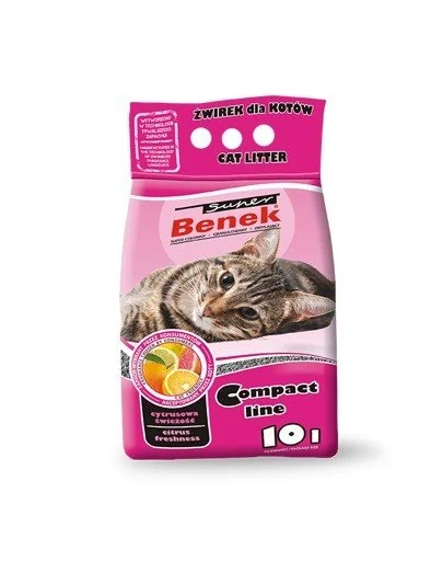 BENEK Super Compact Citrus Freshness nisip pentru litiera, miros citric 10 L x 2 (20 L)