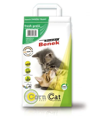 BENEK Super Corn Cat Asternut pentru litiera, cu miros de iarba proaspata 14 l