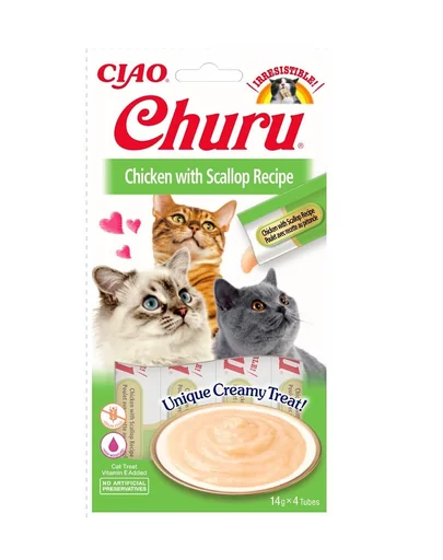 INABA Churu Cat Recompensa pentru pisici, piure de pui si scoici 56 g