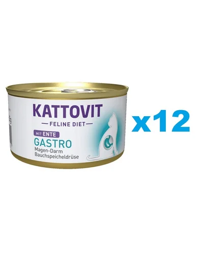 KATTOVIT Feline Diet Gastro Duck hrana umeda dietetica pentru pisici cu afectiuni gastrointestinale, cu rata  12 x 85 g