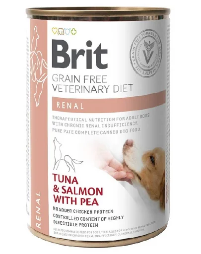 BRIT Veterinary Diet Renal Tuna&Salmon&Pea hrana umeda caini pentru functia renala 400 g
