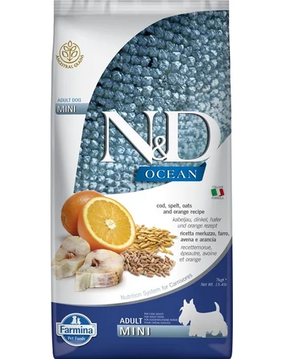 FARMINA N&amp;D Ocean Adult Mini, Hrana uscata pentru caini de talie mica, cu cod, grau, ovaz, portocale  2,5 kg