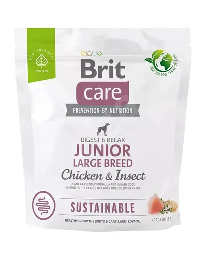 BRIT Care Sustainable Junior Large Breed 1 kg Hrana uscata catei de talie mare, cu pui si insecte