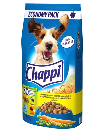 CHAPPI 9 kg - hrana uscata completa pentru caini adulti, cu carne de pasare si legume