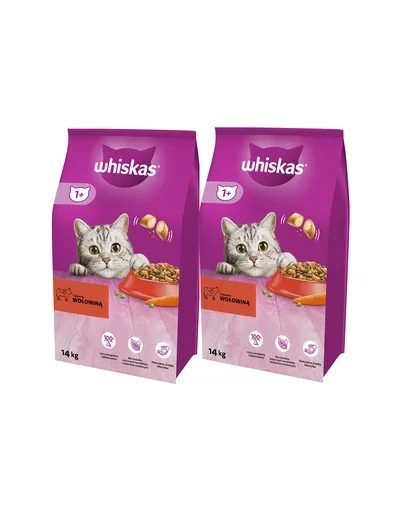 WHISKAS Adult 2x14kg hrana uscata pentru pisici adulte cu vita si legume