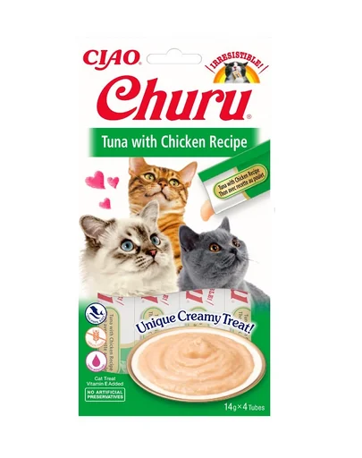 INABA Churu Cat Recompense pentru pisici, piure cu pui si ton 56 g