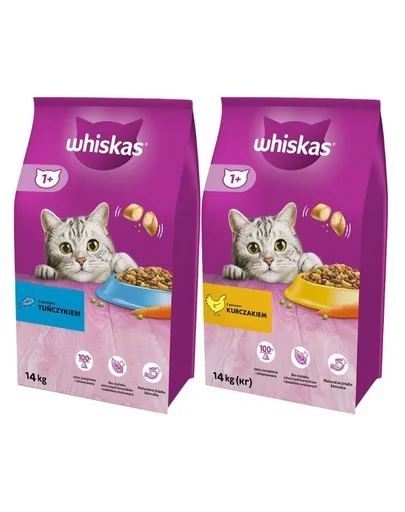 WHISKAS Adult 14kg cu pui si legume + WHISKAS Adult 14kg cu ton si legume